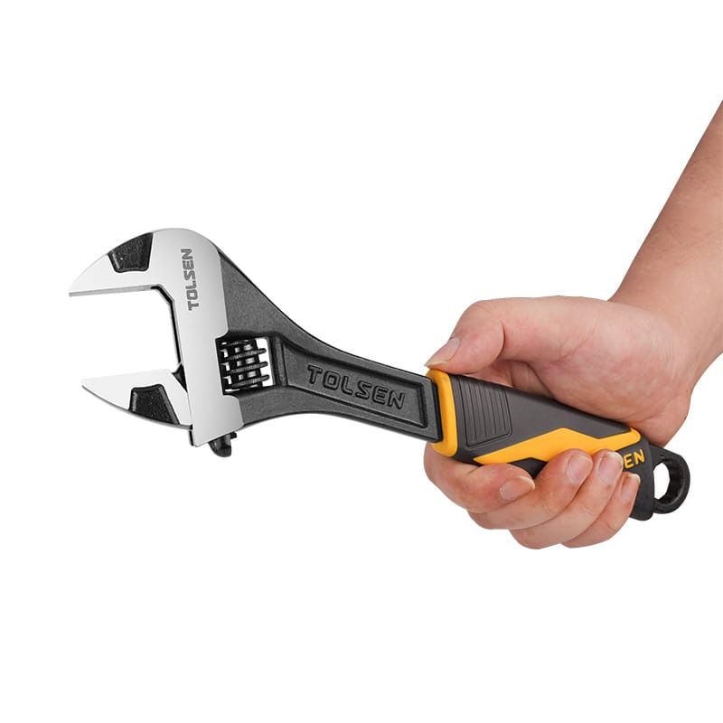 TOLSEN 15308 Adjustable Wrench, 6" (150mm), Black Finished & Polished, Two-Component Plastic Handle, Max Opening 19mm | Model: 15308_img_3