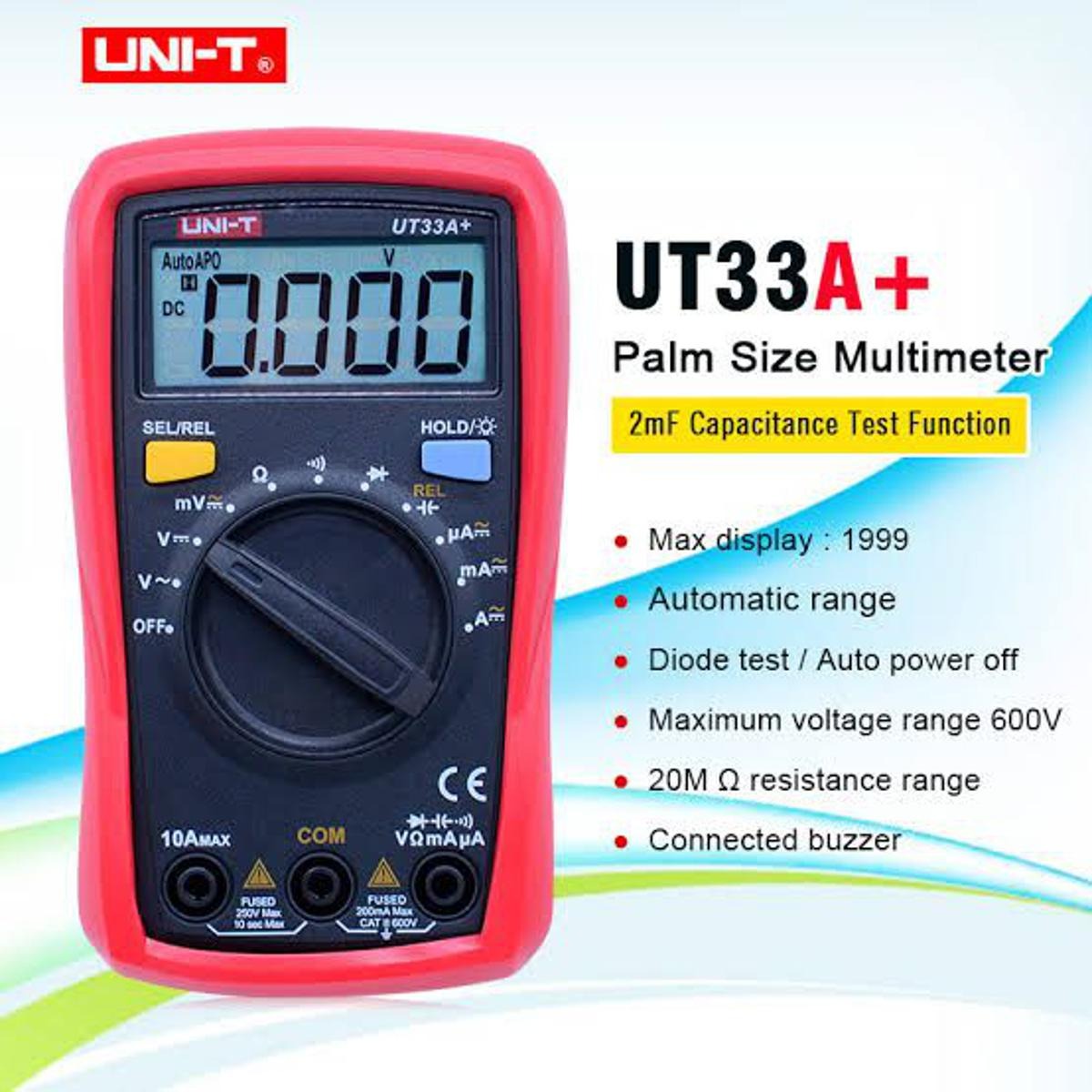 UNI-T UT33A+ Palm Size Multimeter | 2000 Counts | 2m Drop Test | CAT II 600V | Auto Range | Capacitance Test | Model: UT33A+_img_6