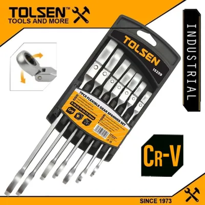 TOLSEN 15259 7Pcs Flexible Head Combination Ratchet Spanner Set | Chrome Plated | Satin Finish | Sizes 8–19mm | Model: 15259_img_4