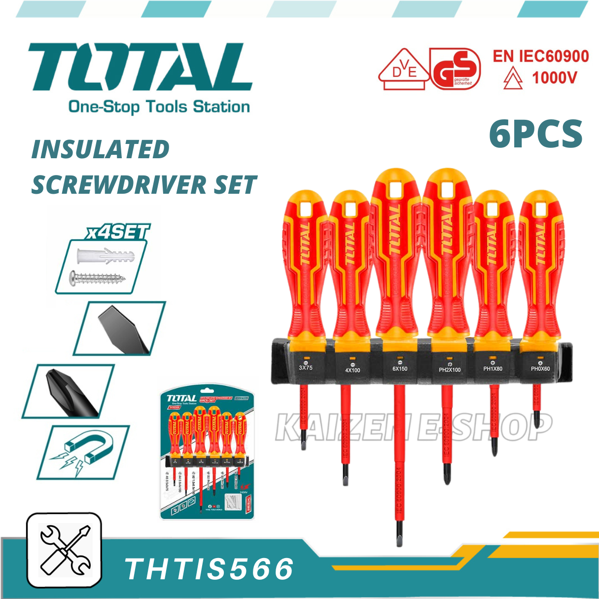 TOTAL THTIS566 6 Pcs Insulated Screwdriver Set | 1000V VDE Approved | Cr-V Steel | Industrial | Model: THTIS566_img_0