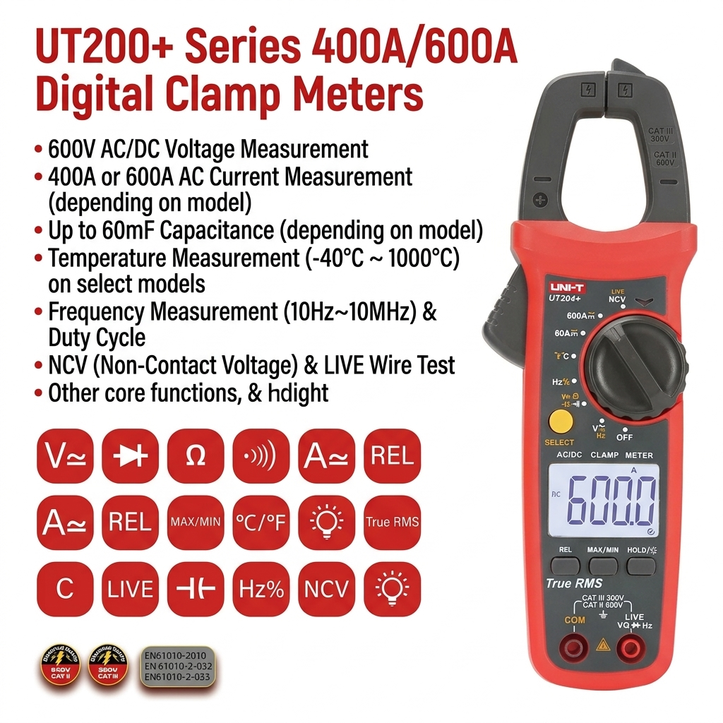UNI-T UT201+ Digital Clamp Meter | 400A AC | True RMS | 4000 Counts | NCV | CAT III 300V | Model: UT201+_img_3