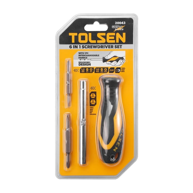 TOLSEN 20043 6 in 1 Interchangeable Screwdriver Set | Cr-V Steel | Dual-Sided Bits | Hex Bit Holder | Model: 20043_img_3