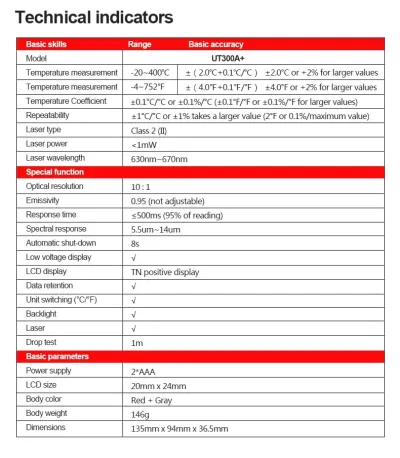 UNI-T UT300A+ Infrared Thermometer | Non-Contact Temperature Measurement | -20°C to 400°C | Model: UT300A+_img_7