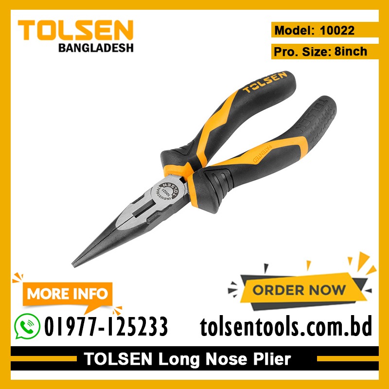 TOLSEN 10022 Long Nose Pliers, 8" or 200mm, Industrial GRIPro Series | Model 10022_img_1