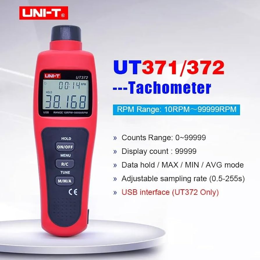 UNI-T UT371 Tachometer | Non-Contact | 10-99,999 RPM | 5-Digit LCD | Laser Pointer | MAX/MIN/AVG | Model: UT371_img_1
