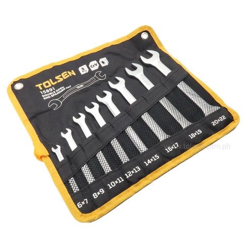 TOLSEN 15891 8Pcs Double Open End Spanner Set, Chrome Plated, Satin Finish, DIN3110 | Sizes 6×7 to 20×22mm | Model: 15891_img_5