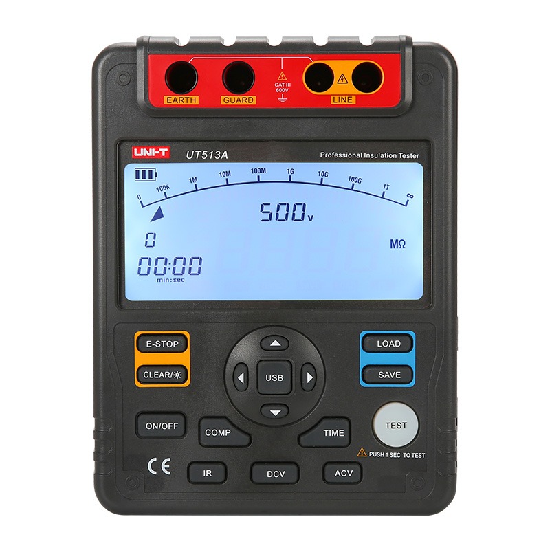 UNI-T UT513A Insulation Resistance Tester | 500V-5000V Test Voltages | PI & DAR Measurement | USB & PC Software | 18-Group Data Storage | 9999 Counts | Model: UT513A