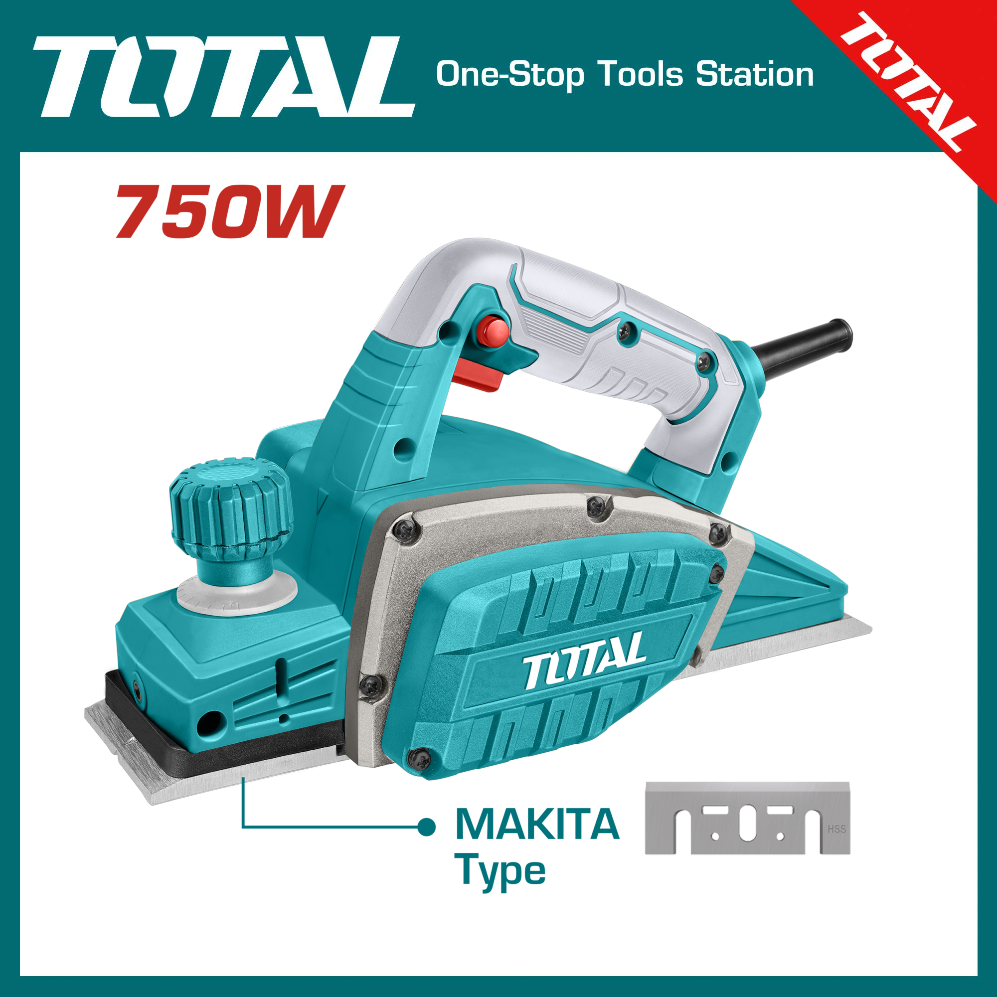 TOTAL TL7508226 Electric Planer | 750W | 82mm Planing Width | 17,000 RPM | Heavy-Duty Aluminium Base | Model: TL7508226