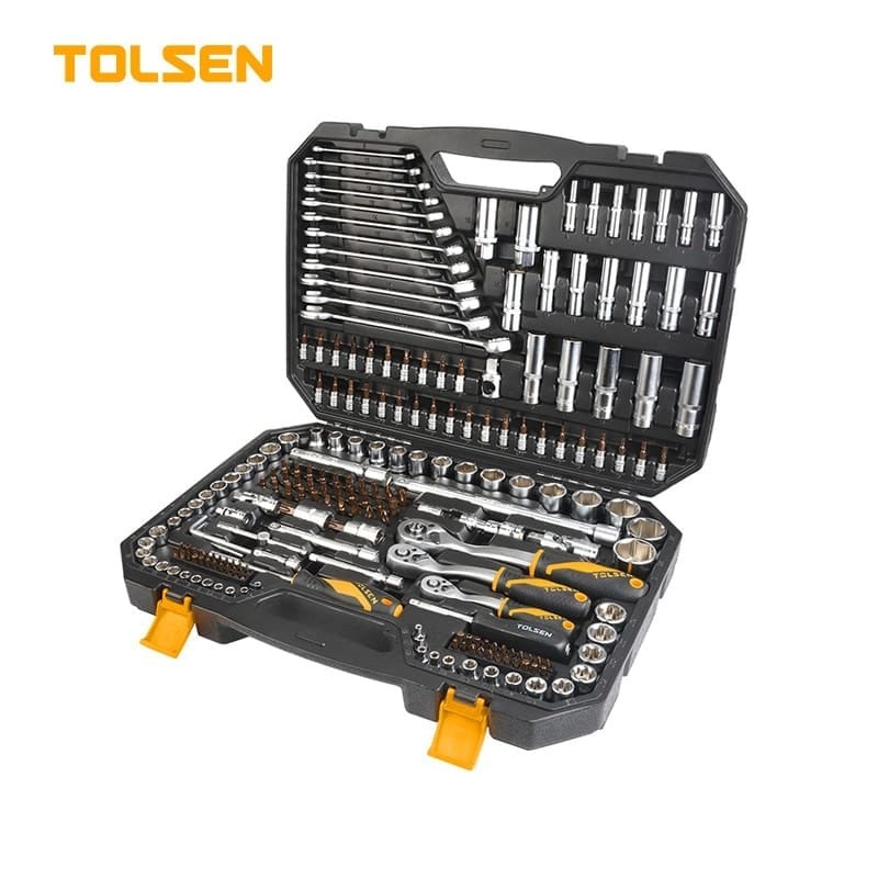 TOLSEN 15147 216PCS Tool Set | 1/4″ + 3/8″ + 1/2″ Drive | 72T Ratchets | Cr-V Sockets & Spanners | S2 Bits | Blow Mould Case | Model: 15147