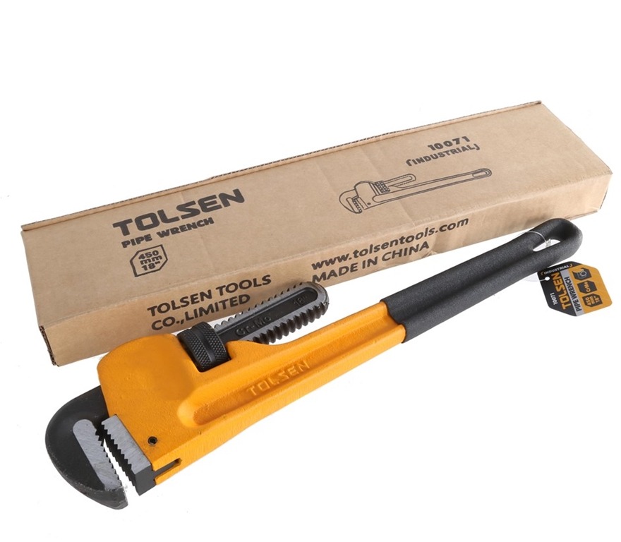 TOLSEN 10071 Pipe Wrench, 18" (450mm), Industrial Series, Dipped Handle, Max Clamping 60mm | Model: 10071_img_2