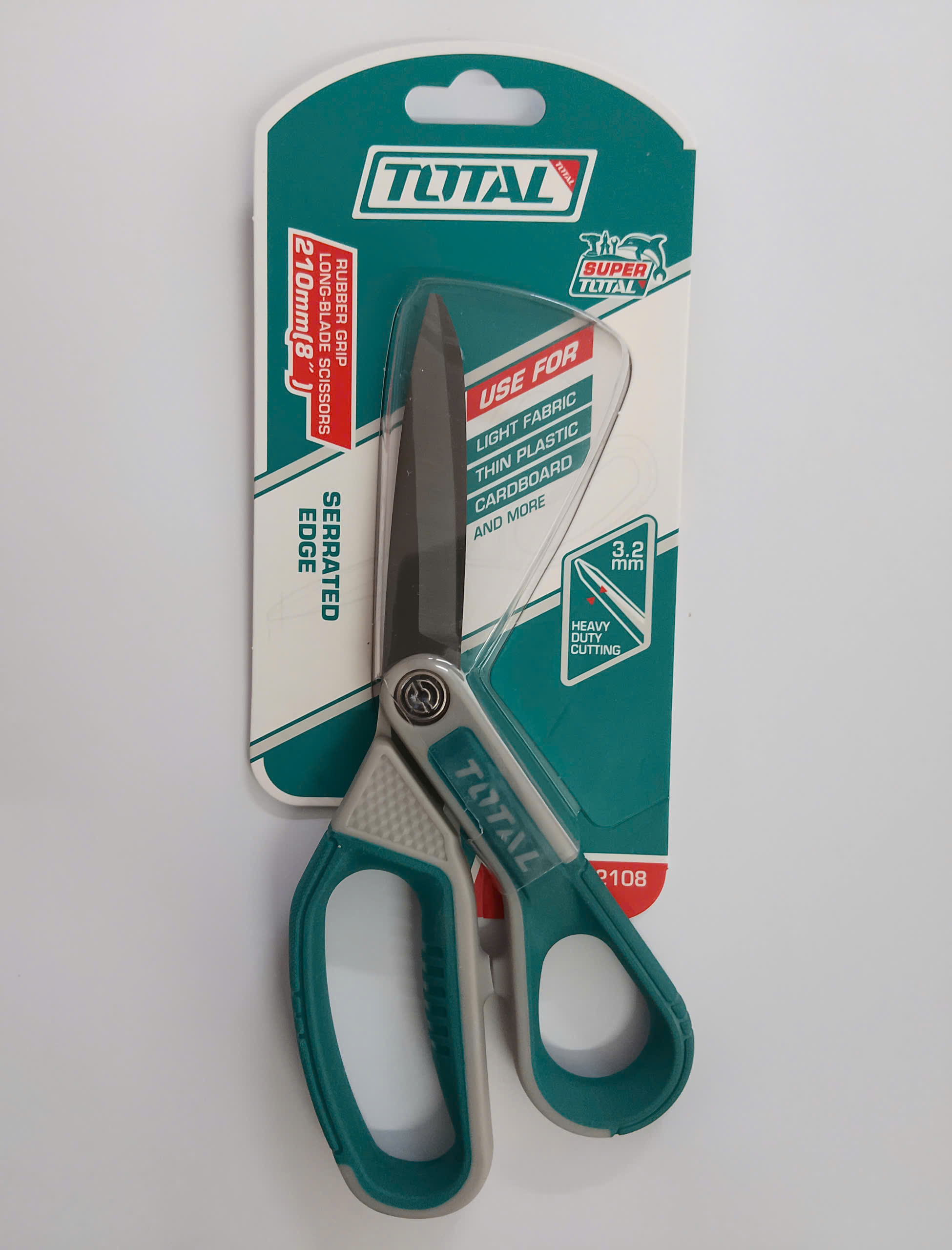 TOTAL THSCRS812108 Rubber Grip Long Blade Scissors | 8" (210mm) | Titanium Plated Stainless Steel Blade | Serrated Bottom Blade | Model: THSCRS812108_img_2