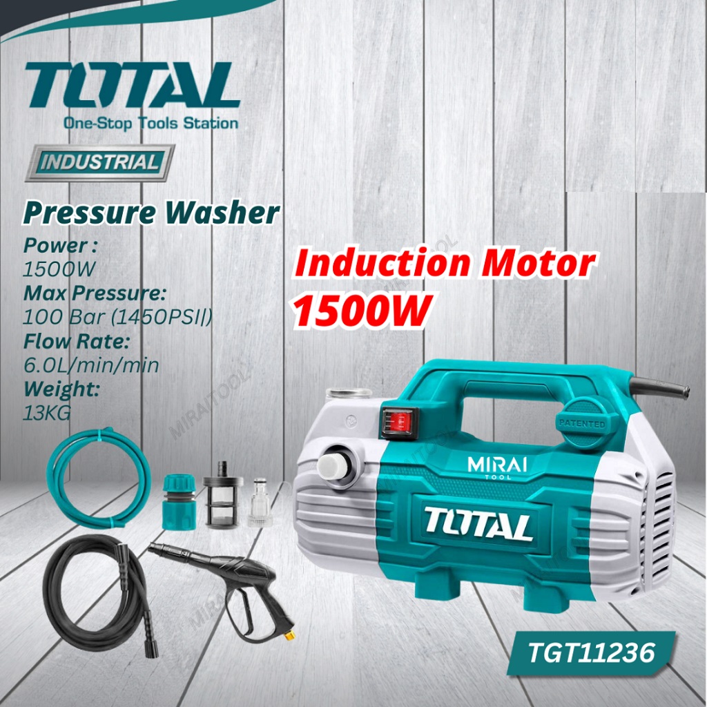 TOTAL TGT11236 High Pressure Washer | 1500W | 100 Bar (1450 PSI) | Induction Motor | 8m Hose | Model: TGT11236_img_4