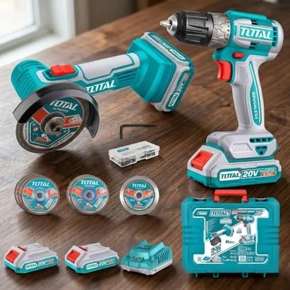 TOTAL TCKLI20278 Li-ion 2 Pcs Combo Kit | 20V | Mini Cut-Off Tool + Brushless Drill | 2 × 2.0Ah Batteries | Industrial | Model: TCKLI20278_img_1