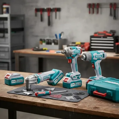 TOTAL TOSLI240969 Li-ion 4 Pcs Combo Kit | Brushless Impact Wrench, Impact Drill, Heat Gun & Multi-Tool | 2 × 5.0Ah Batteries | Model: TOSLI240969_img_1