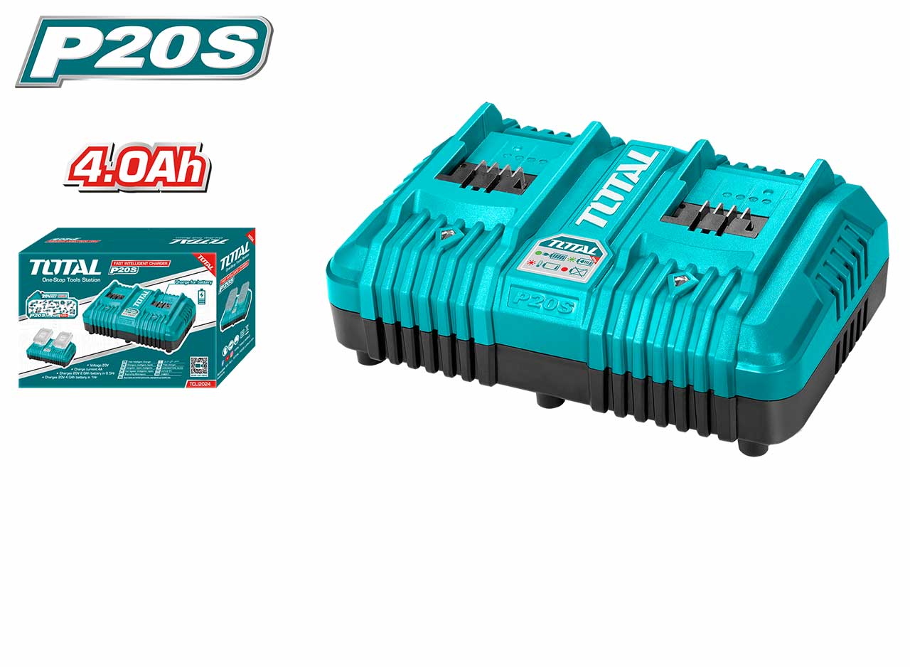TOTAL TCLI2034 Dual Port Fast Intelligent Charger | 20V | Charges 2 Batteries Simultaneously | 4000mA | For P20S Tools | Model: TCLI2034_img_0