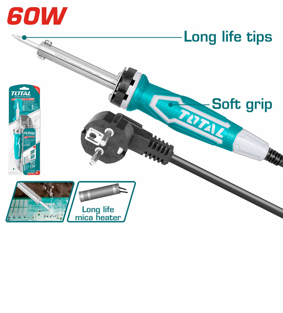 TOTAL Soldering Iron Station, 40W / 60W / 70W Options, Adjustable Temperature (70W), Replaceable Tip, Models: TET1406 | TET1606 | TET01606_img_1