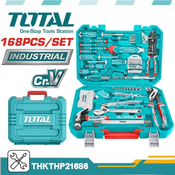 TOTAL THKTHP21686 168 Pcs Hand Tools Set | Comprehensive Home & Workshop Kit | Carrying Case Included | Model: THKTHP21686