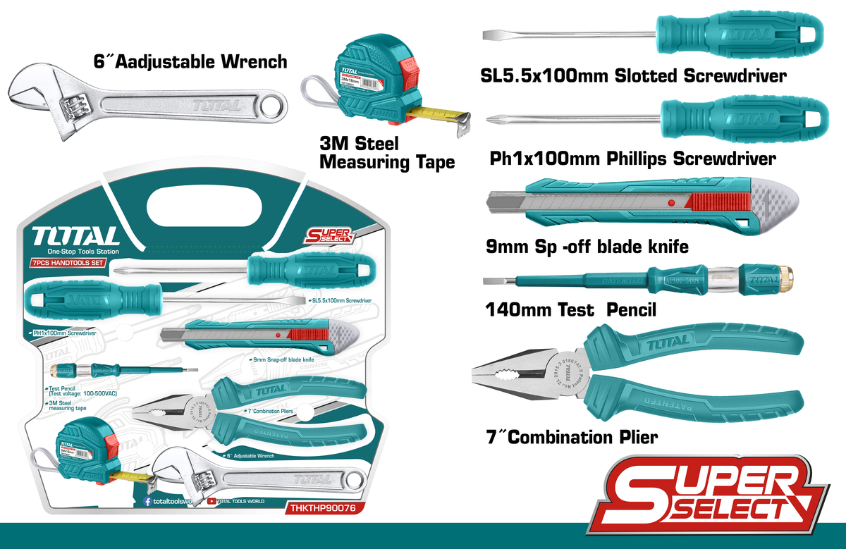 TOTAL THKTHP90076 7 Pcs Hand Tools Set | Essential Home DIY Kit | Model: THKTHP90076_img_3