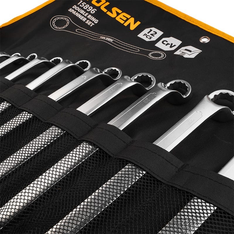 TOLSEN 15896 12Pcs Double Ring Spanner Set, Chrome Plated, Satin Finish, DIN838 | Sizes 6×7 to 30×32mm | Model: 15896_img_1