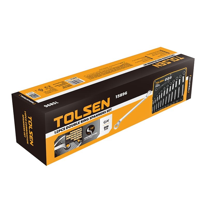 TOLSEN 15896 12Pcs Double Ring Spanner Set, Chrome Plated, Satin Finish, DIN838 | Sizes 6×7 to 30×32mm | Model: 15896_img_2