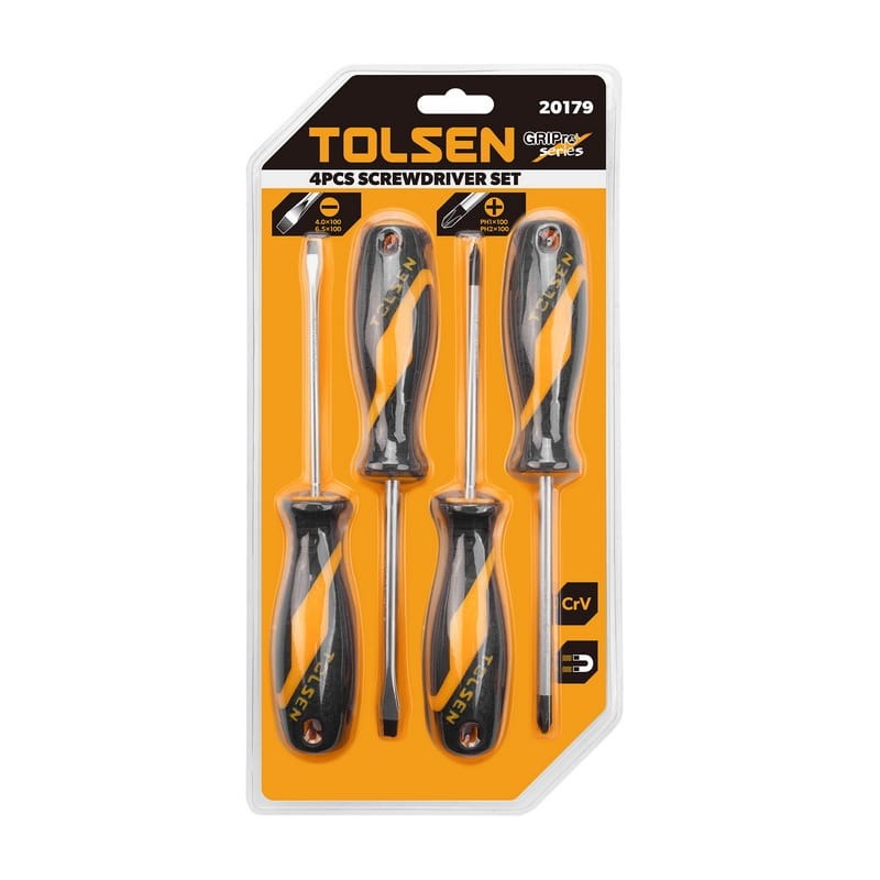 TOLSEN 20179 4Pcs Screwdriver Set | GRIPro Series | CrV Steel | Two-Component Grip | Magnetic Tip | Black Finish | Model: 20179_img_2