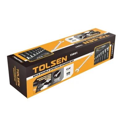 TOLSEN 15891 8Pcs Double Open End Spanner Set, Chrome Plated, Satin Finish, DIN3110 | Sizes 6×7 to 20×22mm | Model: 15891_img_2