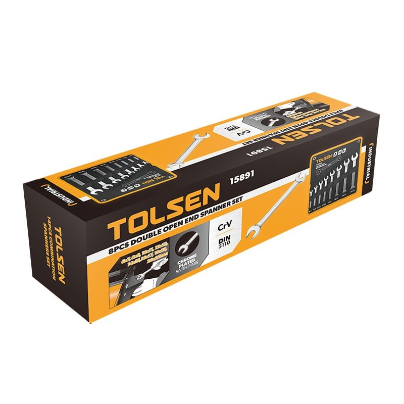 TOLSEN 15891 8Pcs Double Open End Spanner Set, Chrome Plated, Satin Finish, DIN3110 | Sizes 6×7 to 20×22mm | Model: 15891_img_2