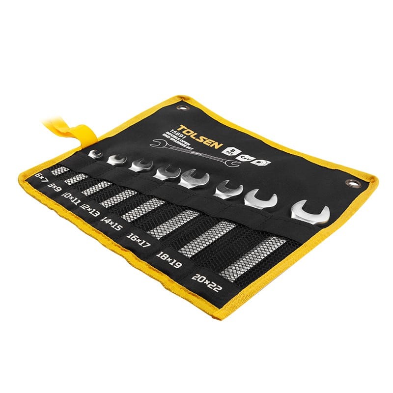 TOLSEN 15891 8Pcs Double Open End Spanner Set, Chrome Plated, Satin Finish, DIN3110 | Sizes 6×7 to 20×22mm | Model: 15891_img_4