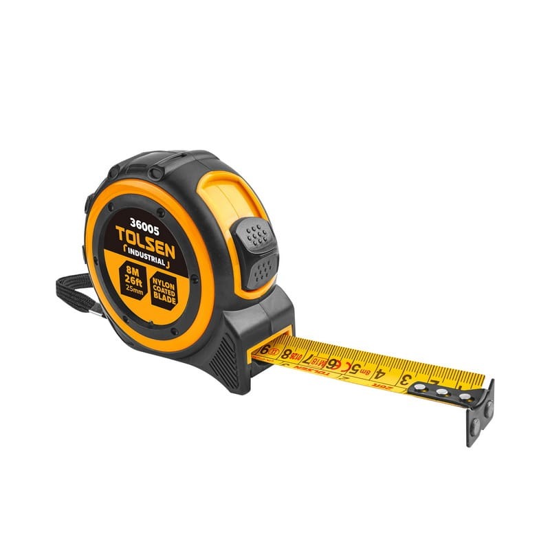 TOLSEN 36005 Measuring Tape, 8m (26ft), Metric & Inch, Magnetic Hook, ABS/TPR Case, Industrial | Model: 36005