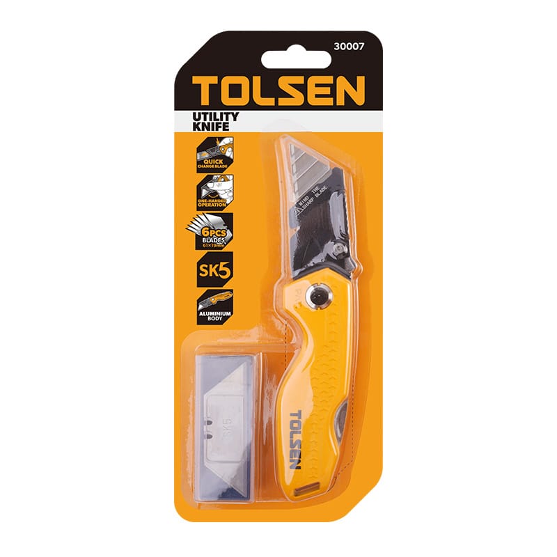 TOLSEN 30007 Folding Utility Knife, Aluminum Handle, 5Pcs SK5 Blades, Quick-Change | Model: 30007_img_6