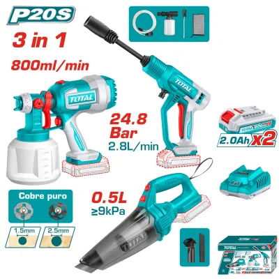 TOTAL TOSLI230522 20V Cordless 3-Piece Combo Kit | Pressure Washer + Paint Sprayer + Hand Vacuum | 2 × 2.0Ah Batteries | Model: TOSLI230522_img_0