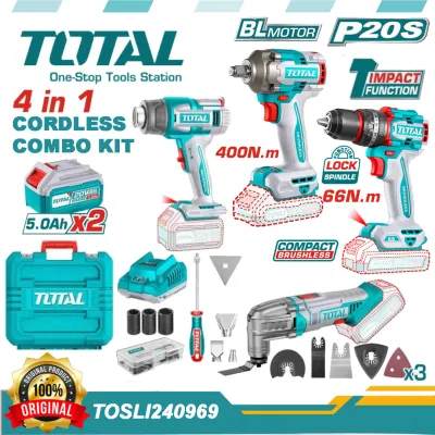 TOTAL TOSLI240969 Li-ion 4 Pcs Combo Kit | Brushless Impact Wrench, Impact Drill, Heat Gun & Multi-Tool | 2 × 5.0Ah Batteries | Model: TOSLI240969_img_3