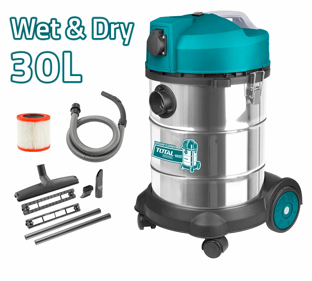 TOTAL TVC14301 Vacuum Cleaner, 1400W, 30L Capacity, Wet & Dry, Industrial, HEPA Filter | Model: TVC14301_img_1