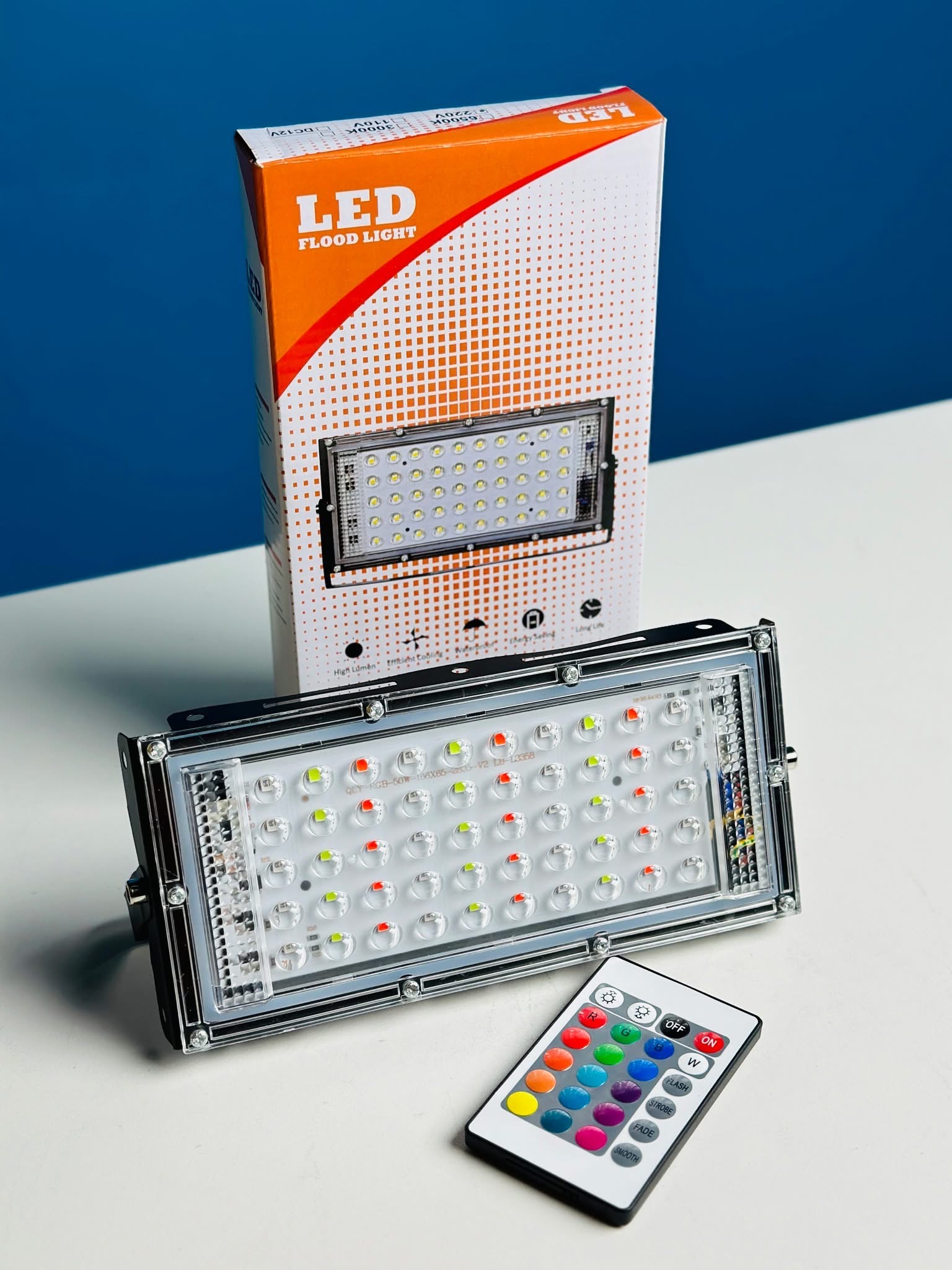 RGB LED Flood Light – Remote Controlled (50W, AC 220V)