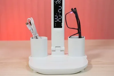3in1 Multifunction Table Lamp LED Four-headed Folding With Fan Calendar Clock USB Rechargeable Desk light 3 color Reading Lamp_img_4