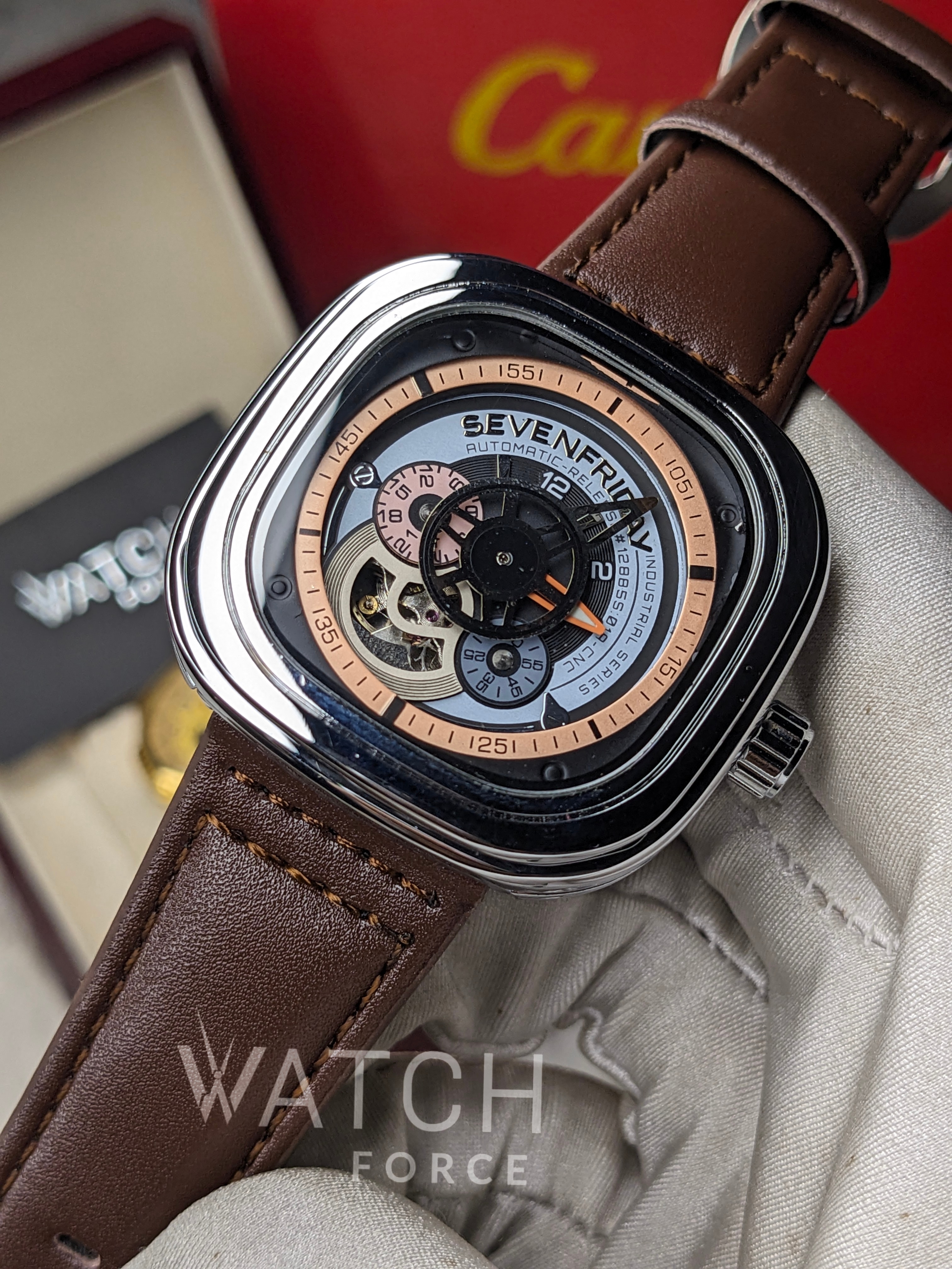 Seven Friday mechanical Watch Silver Body Brown belt