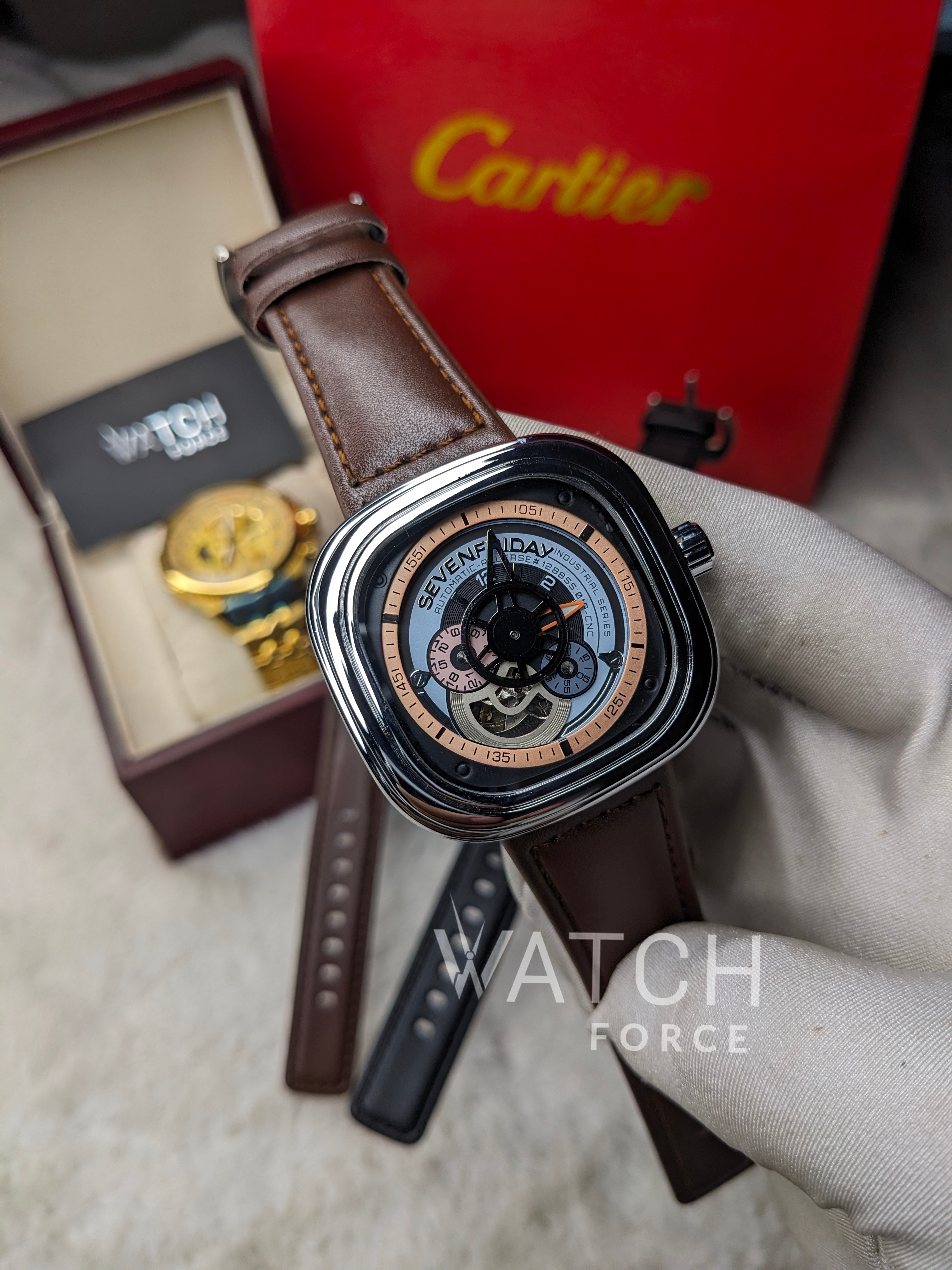 Seven Friday mechanical Watch Silver Body Brown belt_img_1