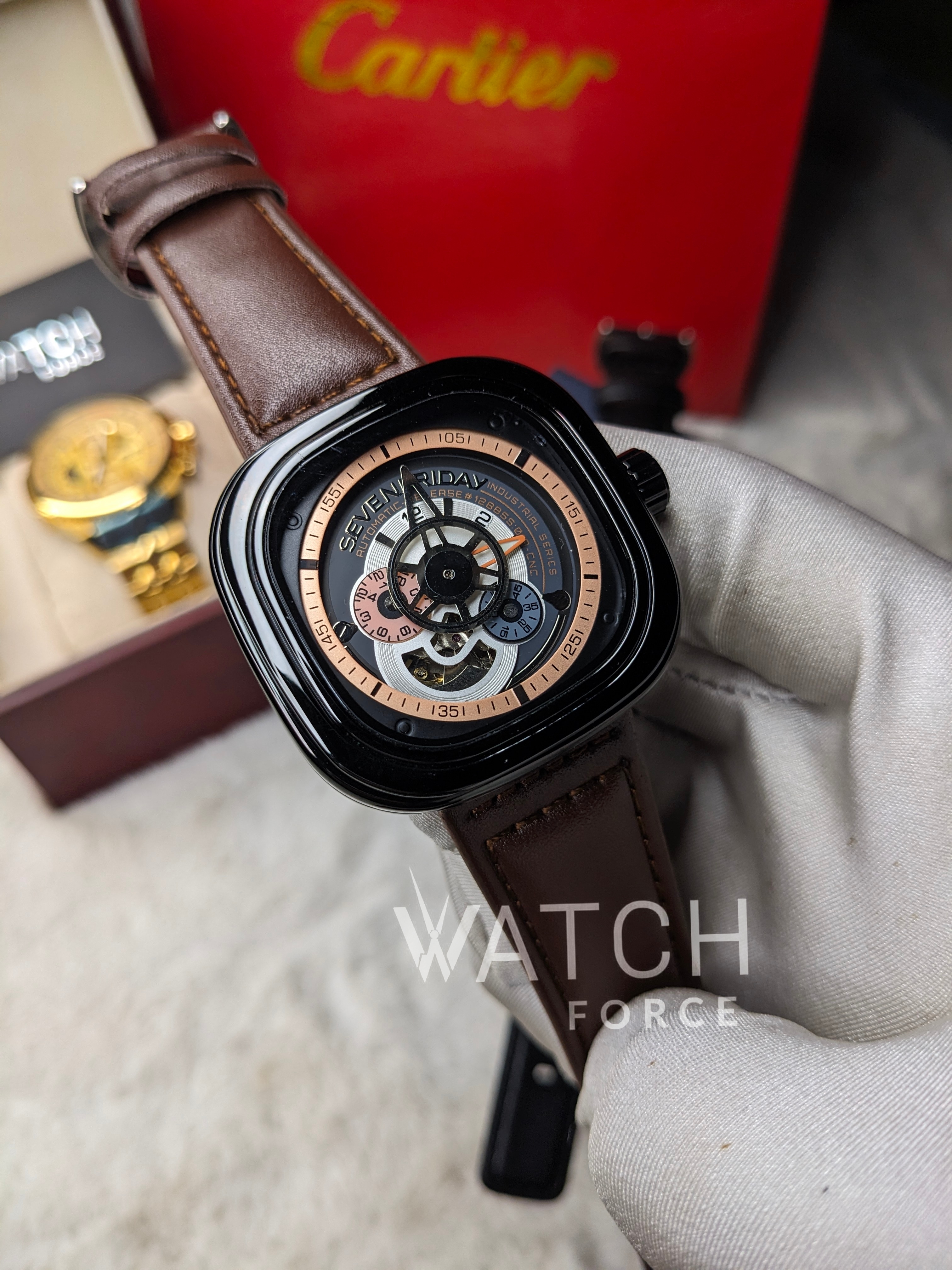 Seven Friday mechanical Watch Black Body Brown belt_img_1