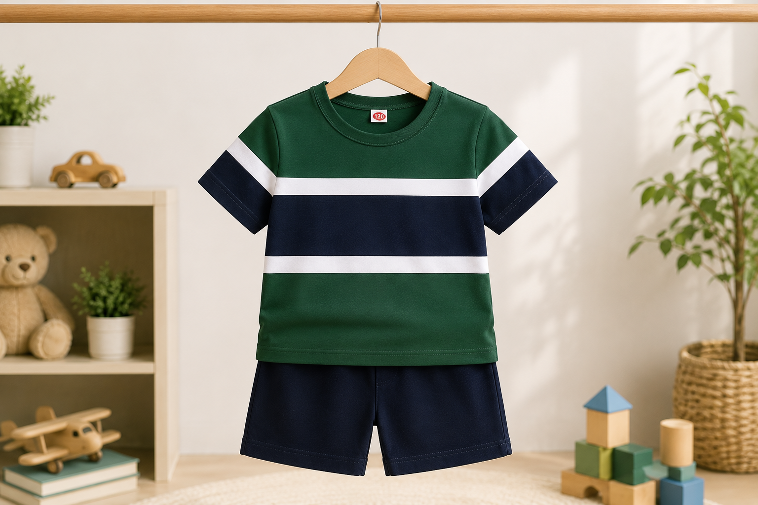 Half sleeve T-shirt and pant (Green and Black)_img_1