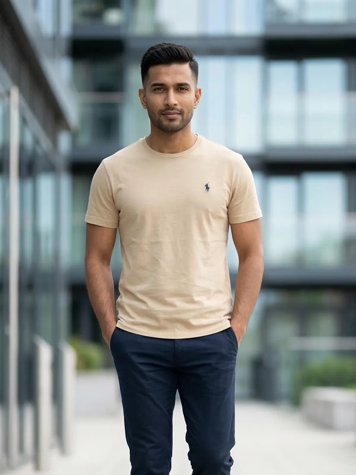 EB05 Classic Fit Beige RL Embroidery Tshirt