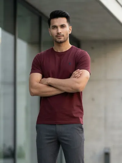 EB03 Classic Fit Maroon RL Embroidery Tshirt_img_0