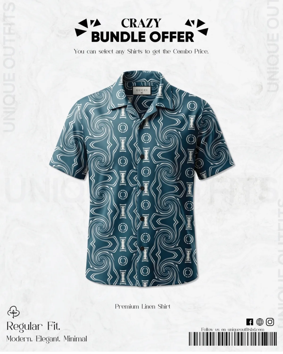 PSH2 Men's Premium China Linen Printed Casual Shirt