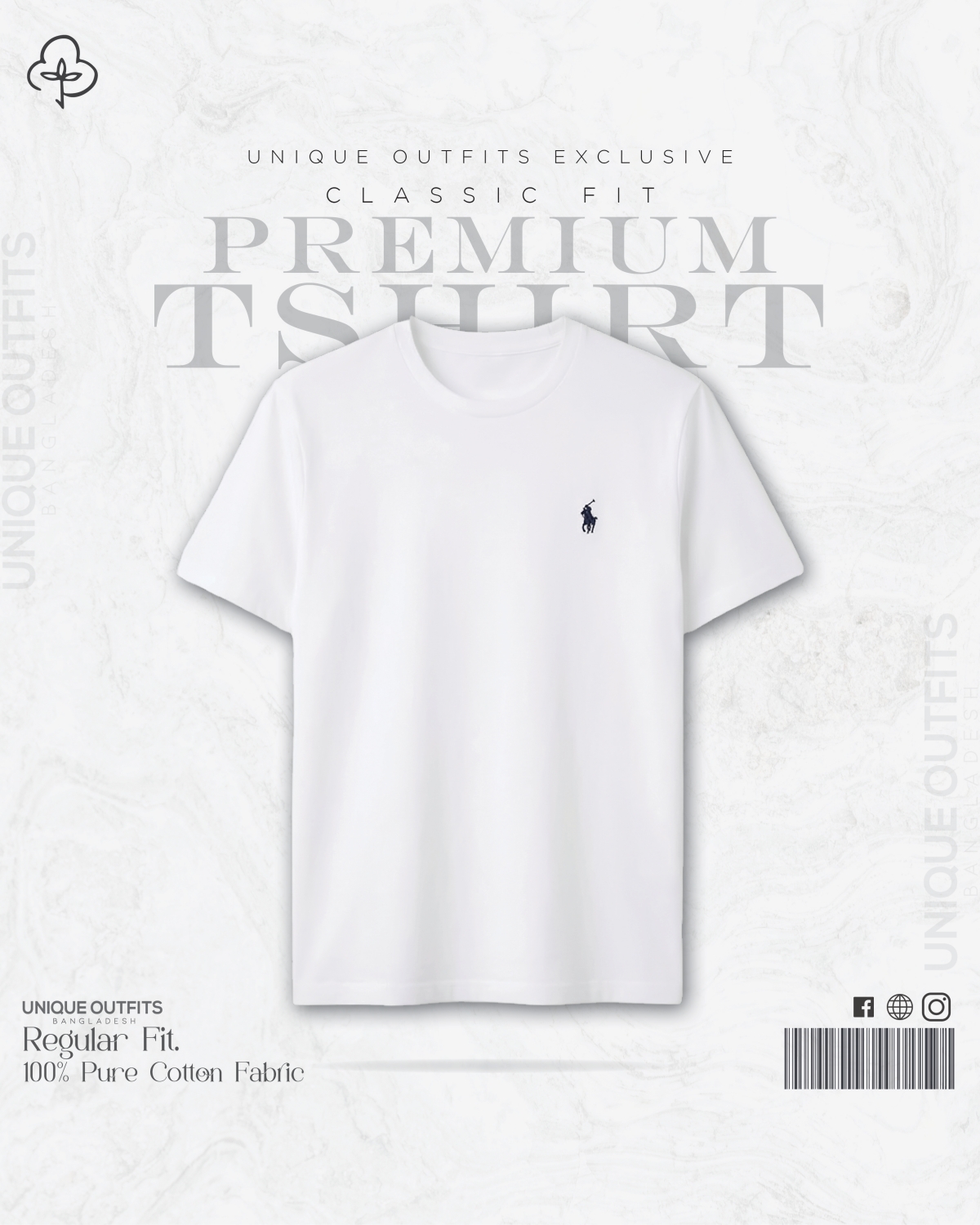 EB01 Classic Fit White RL Embroidery Tshirt_img_1