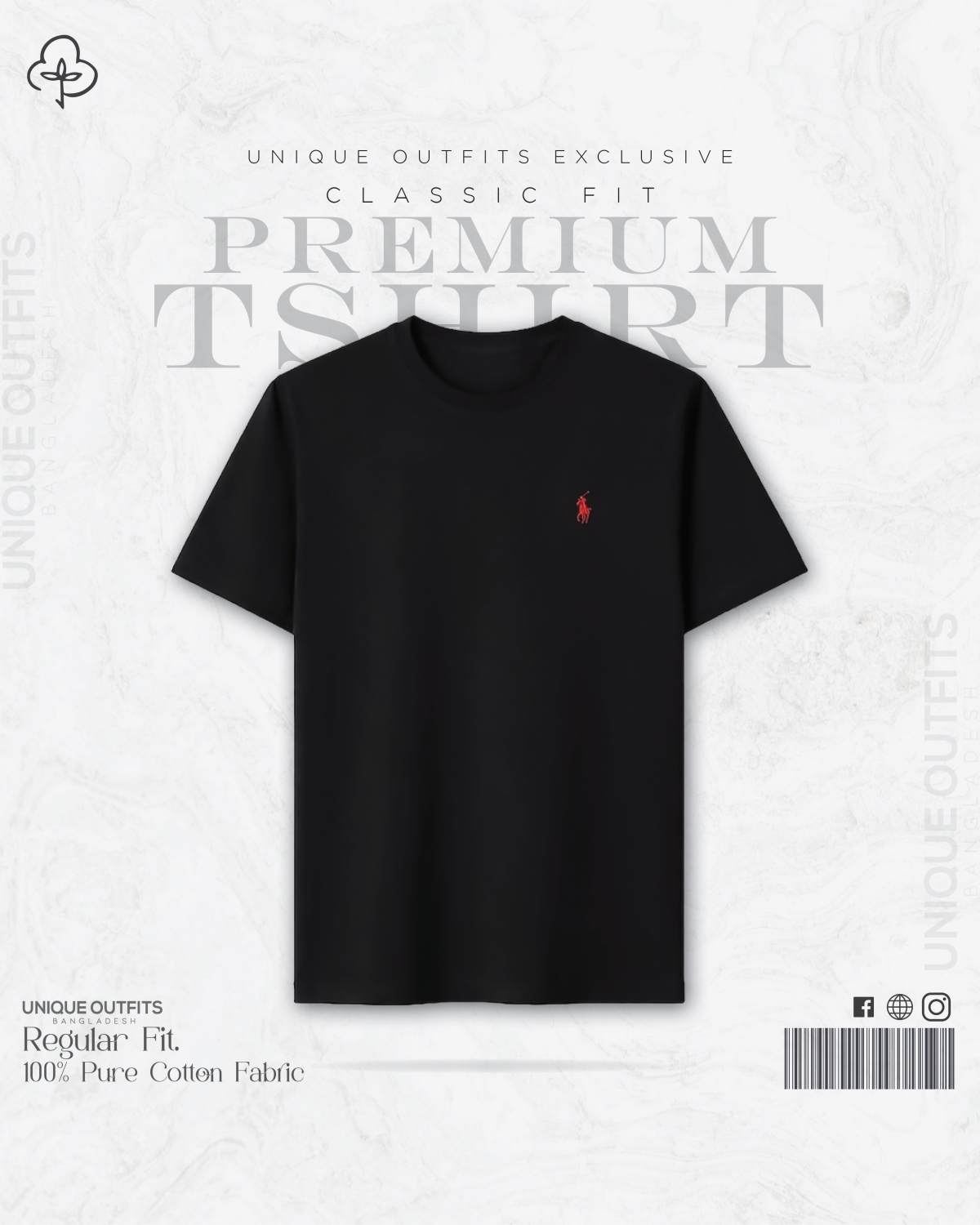 EB02 Classic Fit Black RL Embroidery Tshirt_img_1