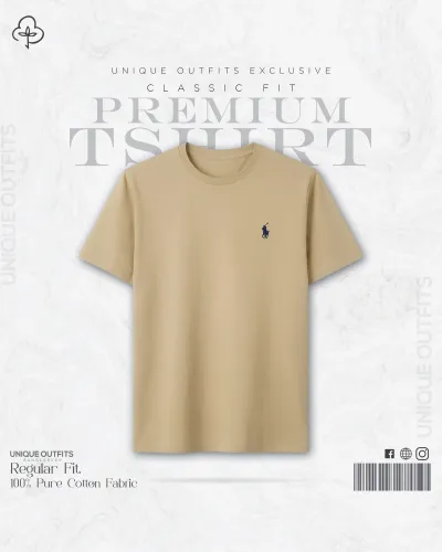 EB05 Classic Fit Beige RL Embroidery Tshirt_img_1