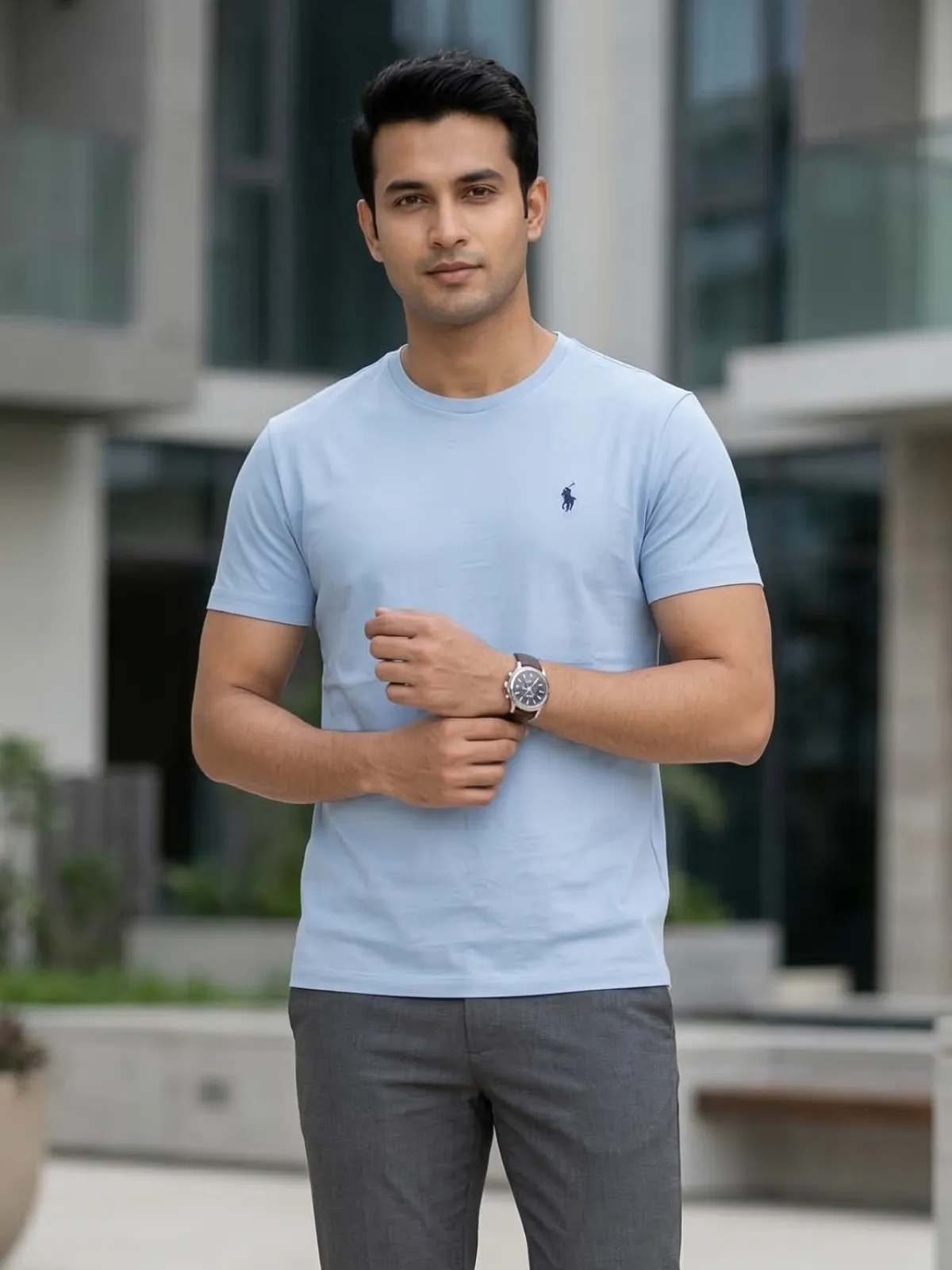 EB07 Classic Fit Sky Blue RL Embroidery Tshirt