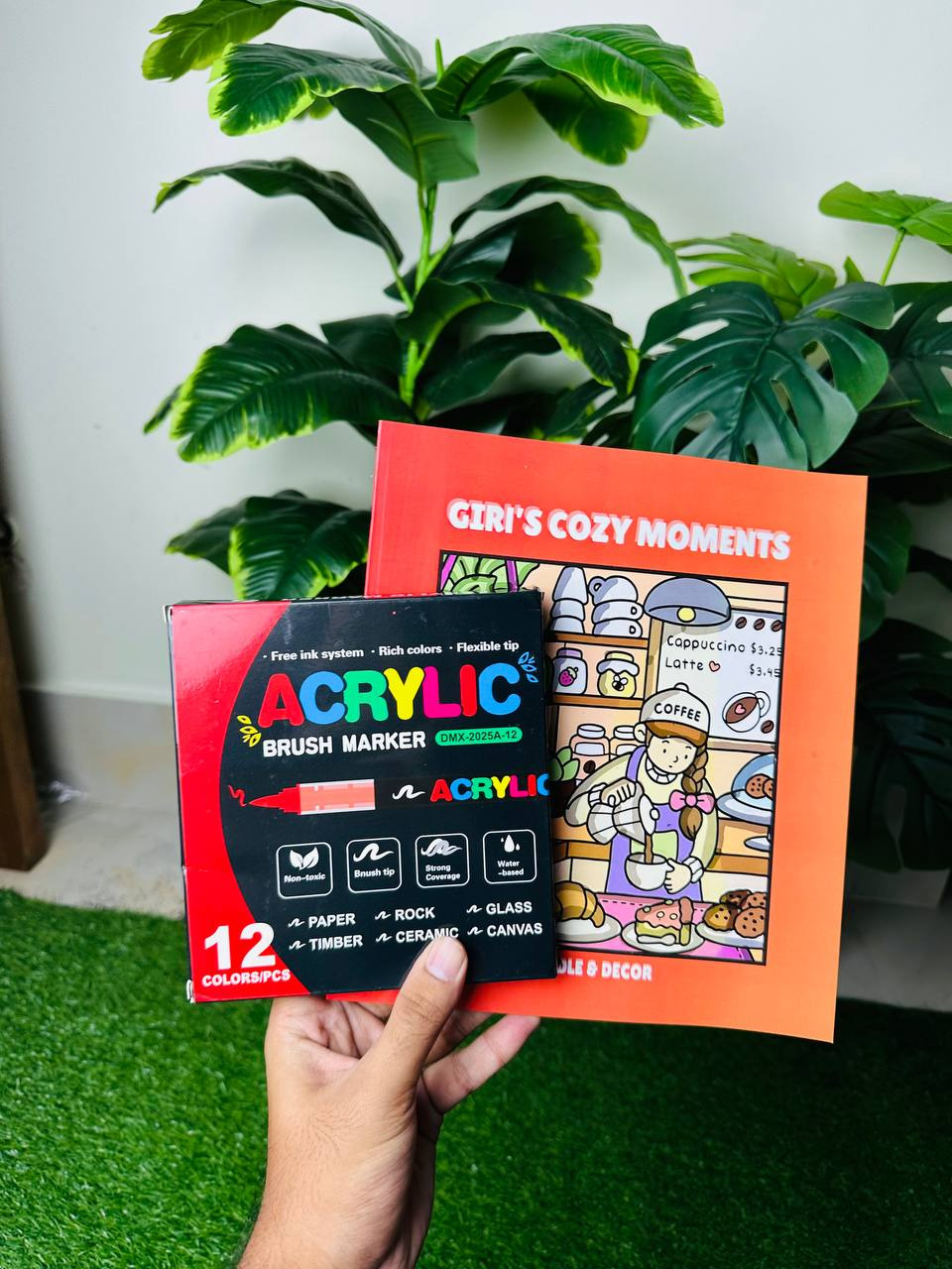 12 Premium Acrylic Brush Pen + One Book (Combo)