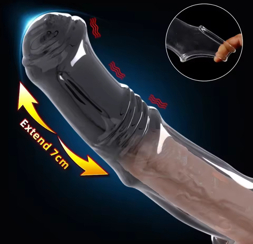 Vibrator Penis Enlargement Sleeve Penis Extender 7cm Dick Reusable Condom Delay Ejaculation Sex Toys For Men Sex Products_img_3