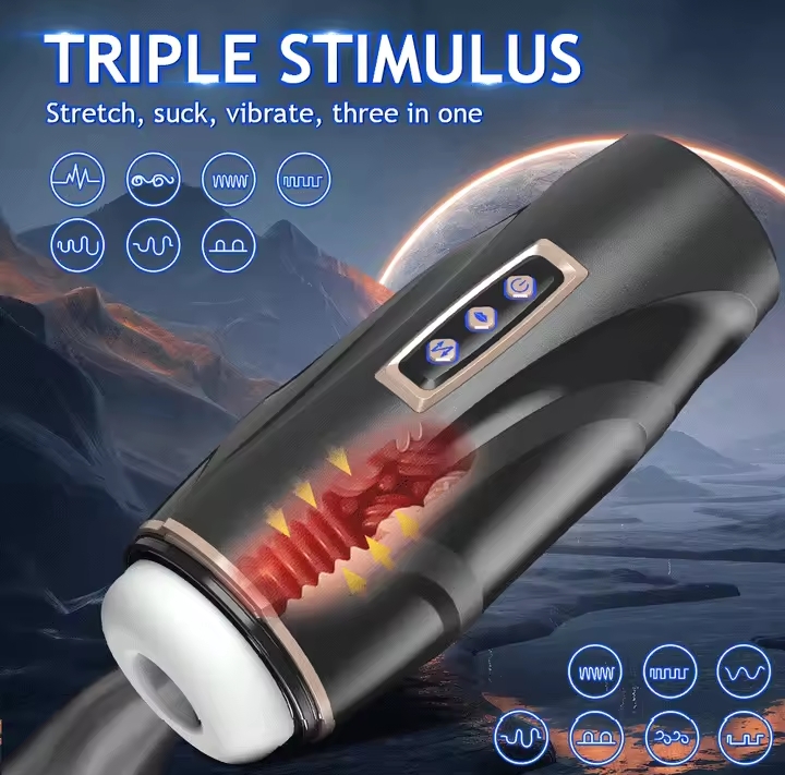 Mens Sex Toy Male Masturbator Realist Vagina Hand Free Pocket Pussy Thrusting Sucking Penis Pump Male Stroker Adult Sex Machine