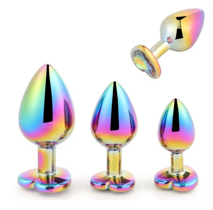 1PC Colorful Heart-shaped SM Metal Anal Plug Fetish Toys for Adult Anal Expanse Kit Stainless Steel Plug Adult Sex Toy 3 Size